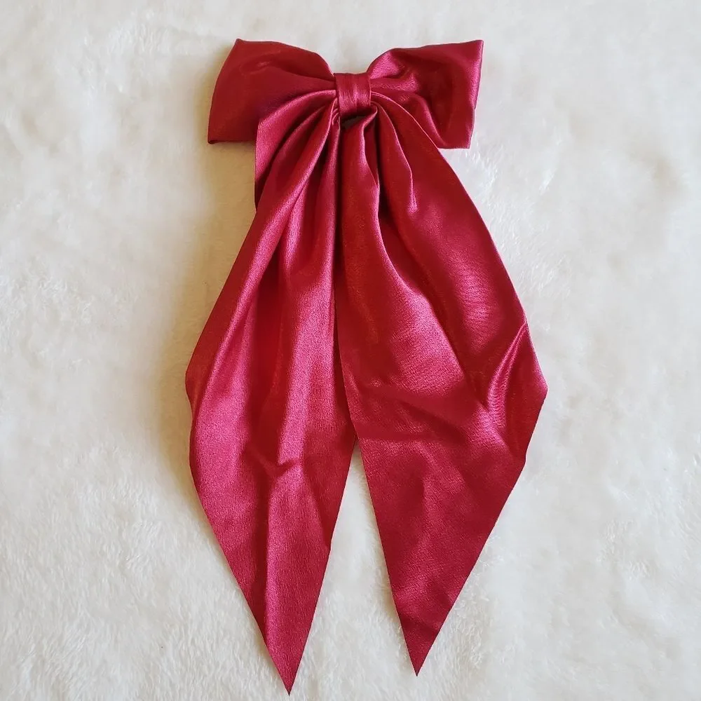 Red Satin Bow Hair Barrette